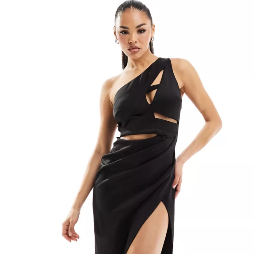 ASOS DESIGN cut out one shoulder midi dress in black